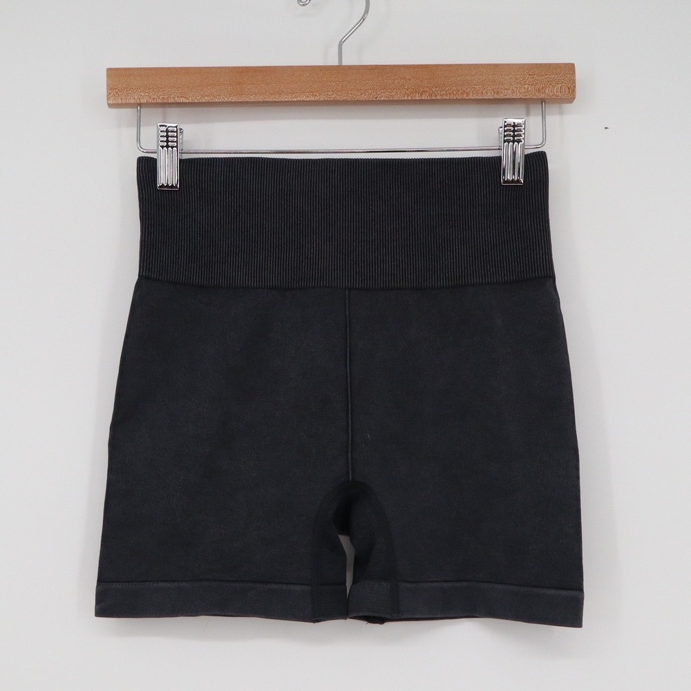 ITZON Womens Black High Waisted Ribbed Seamless Biker Shorts Size S